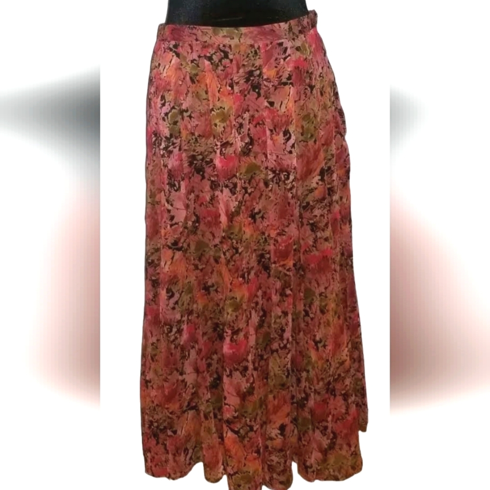 Coldwater Creek midi skirt in pink(s) floral on black. SOLD